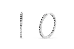 0.70 CT TW Round Diamond Hoop Earrings 14K White Gold DER015