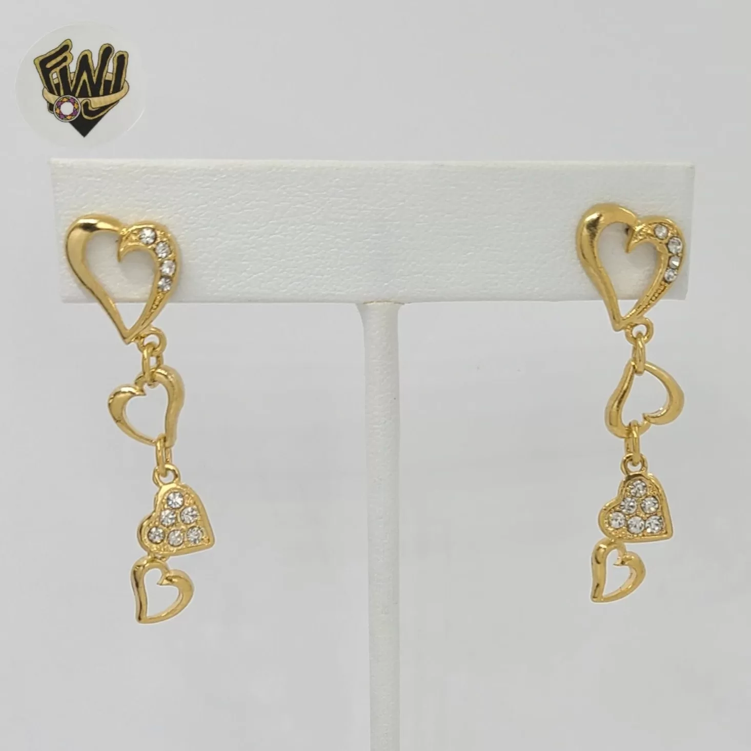 (1-1182) Gold Laminate - Long Heart Earrings - BGO