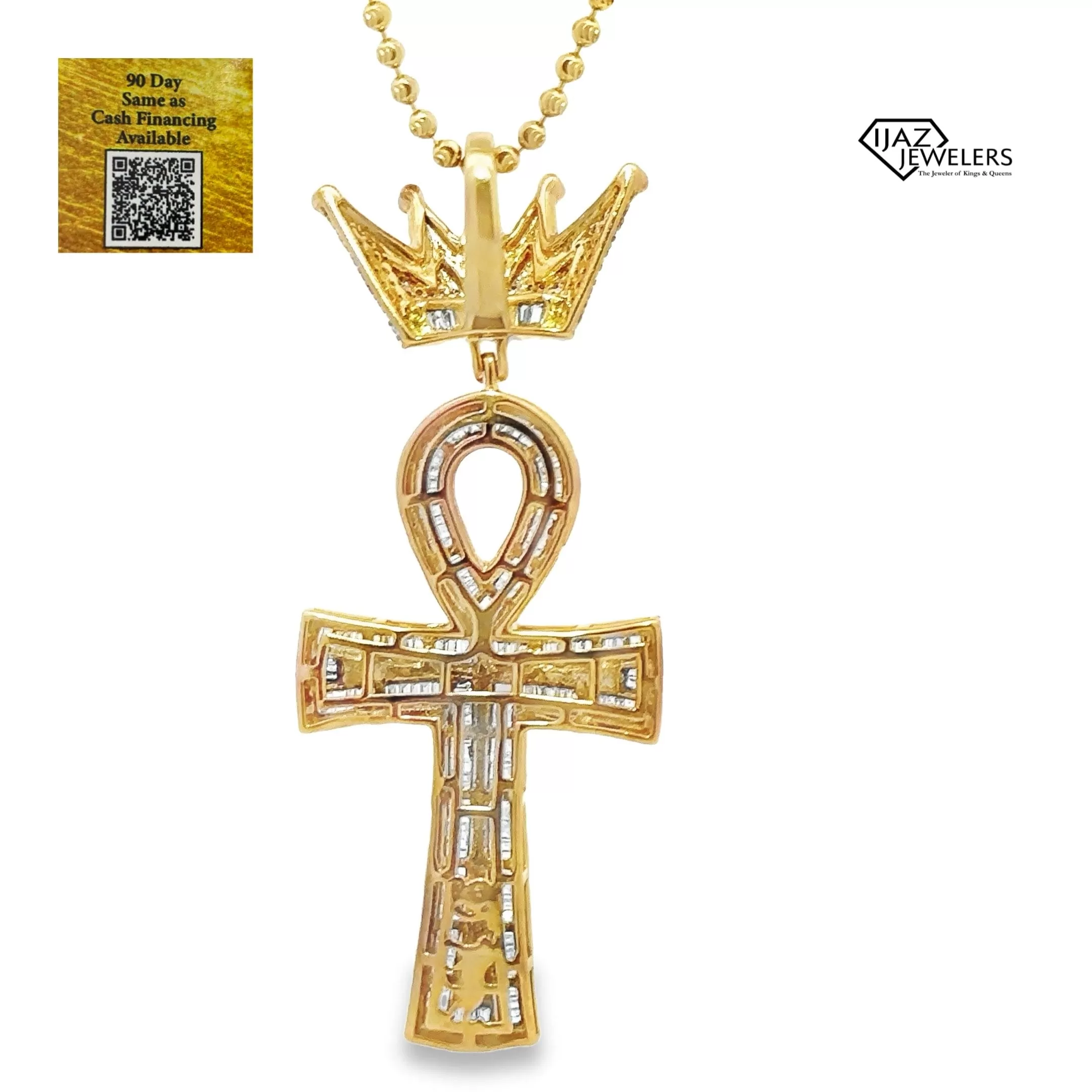 10K Gold 2.15 CTW Diamond Ankh With Crown Charm