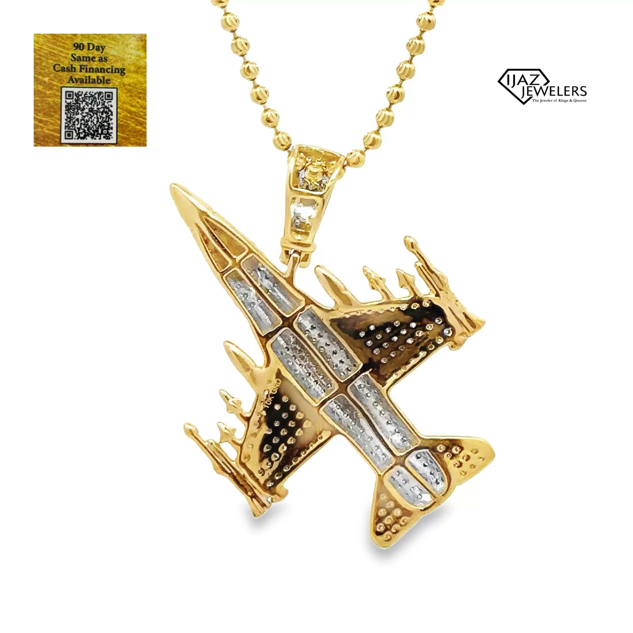 10K Gold 7/8 CTW Diamond Fighter Jet Charm