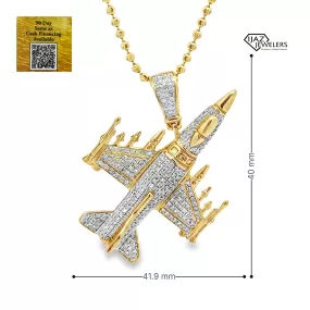 10K Gold 7/8 CTW Diamond Fighter Jet Charm