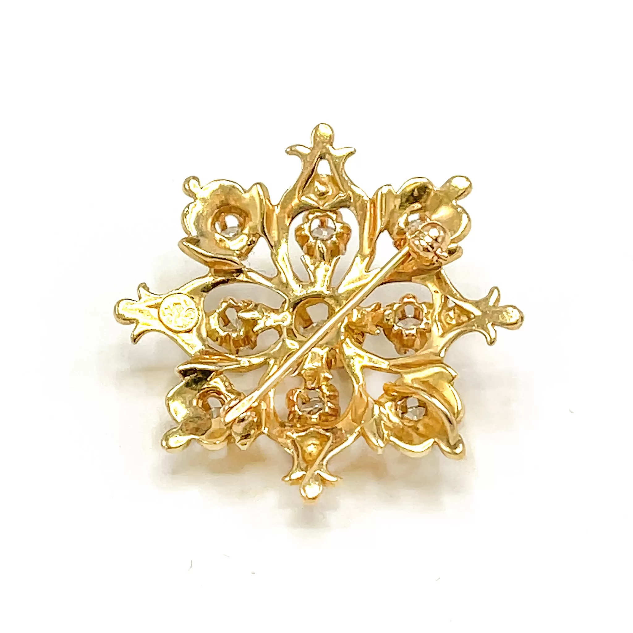 14k Gold & Diamond Snowflake Pendant / Brooch