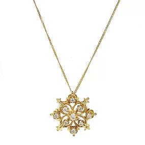 14k Gold & Diamond Snowflake Pendant / Brooch