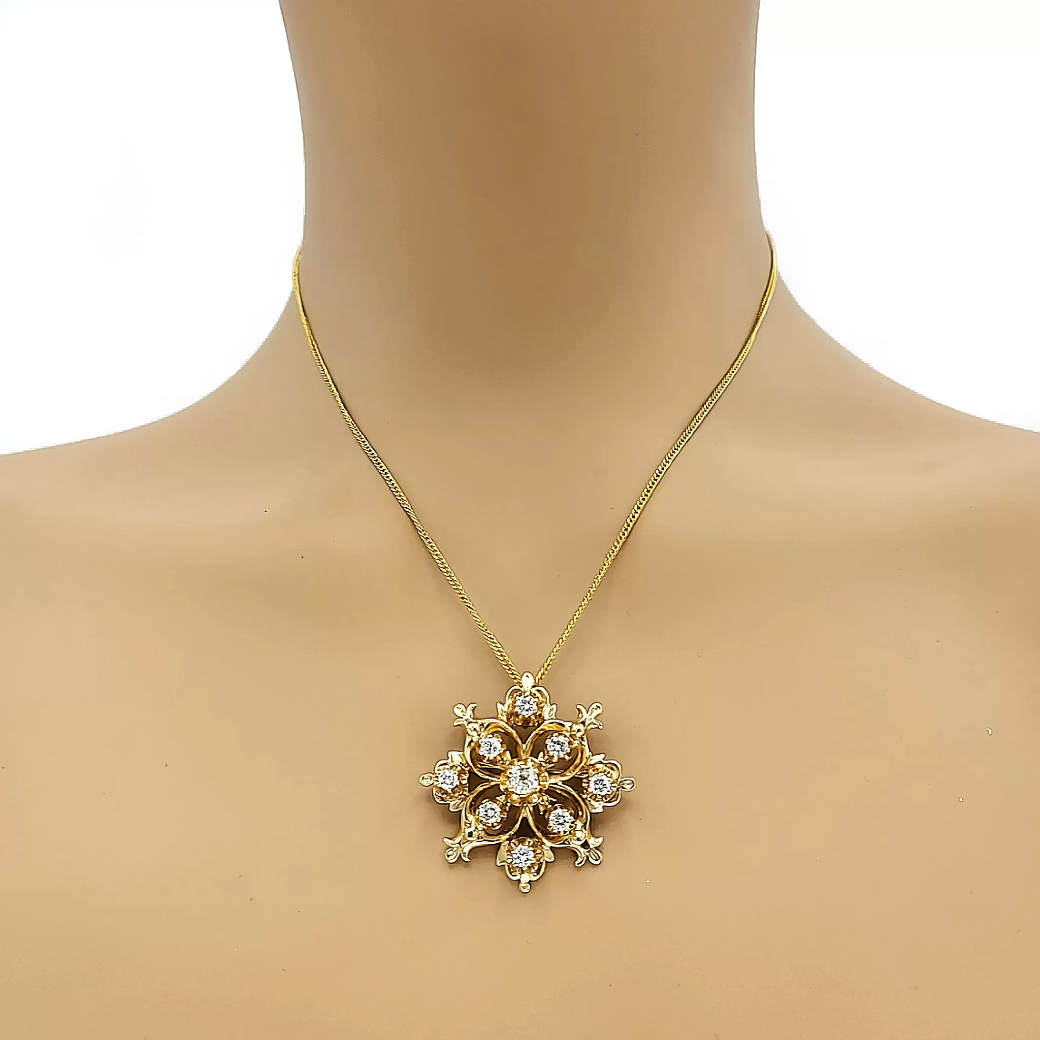 14k Gold & Diamond Snowflake Pendant / Brooch