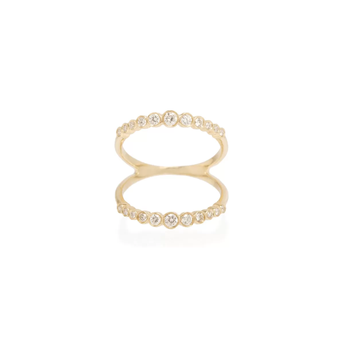 14k open graduated bezel bar ring