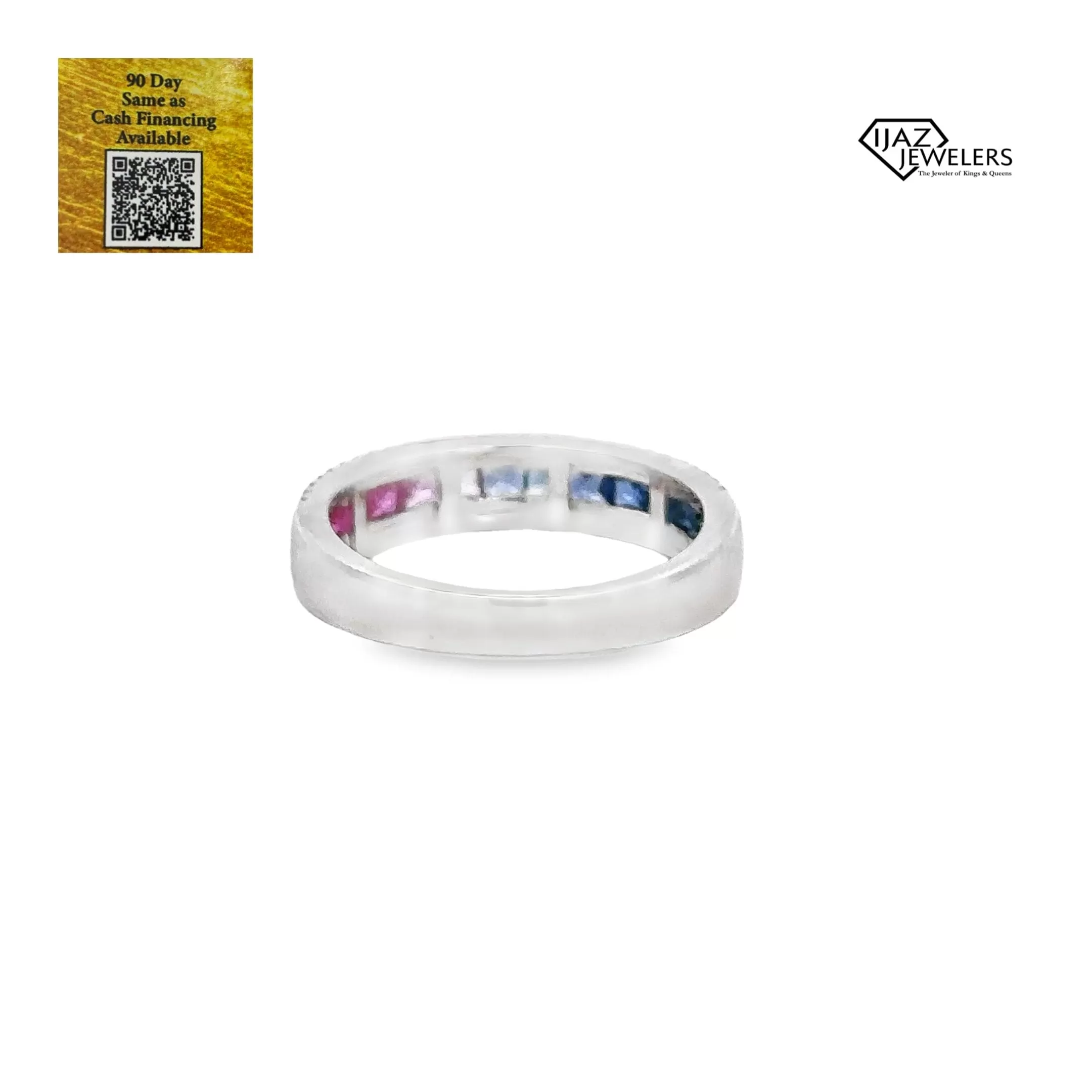 14K White Gold Diamond Multicolored Sapphire Ring