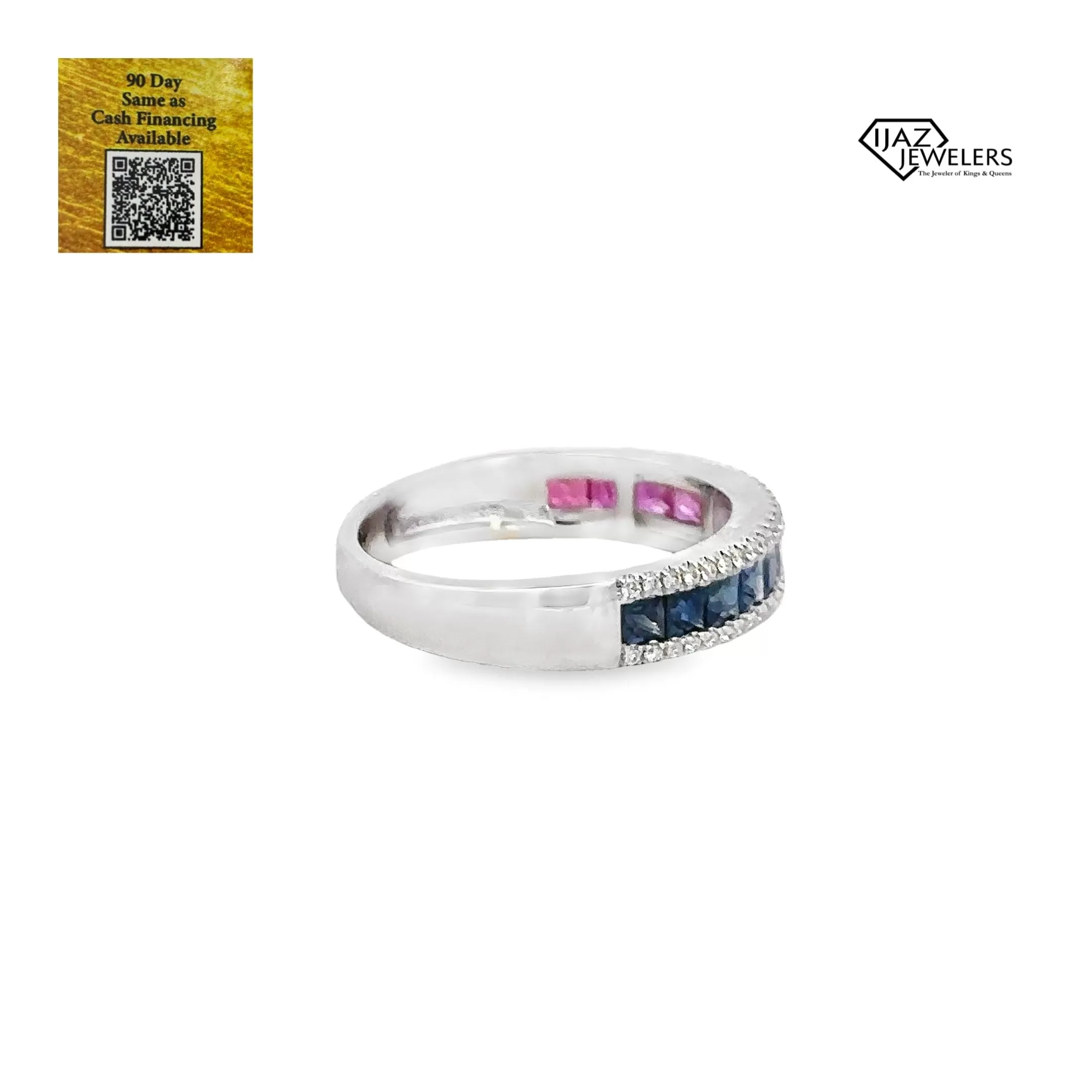 14K White Gold Diamond Multicolored Sapphire Ring