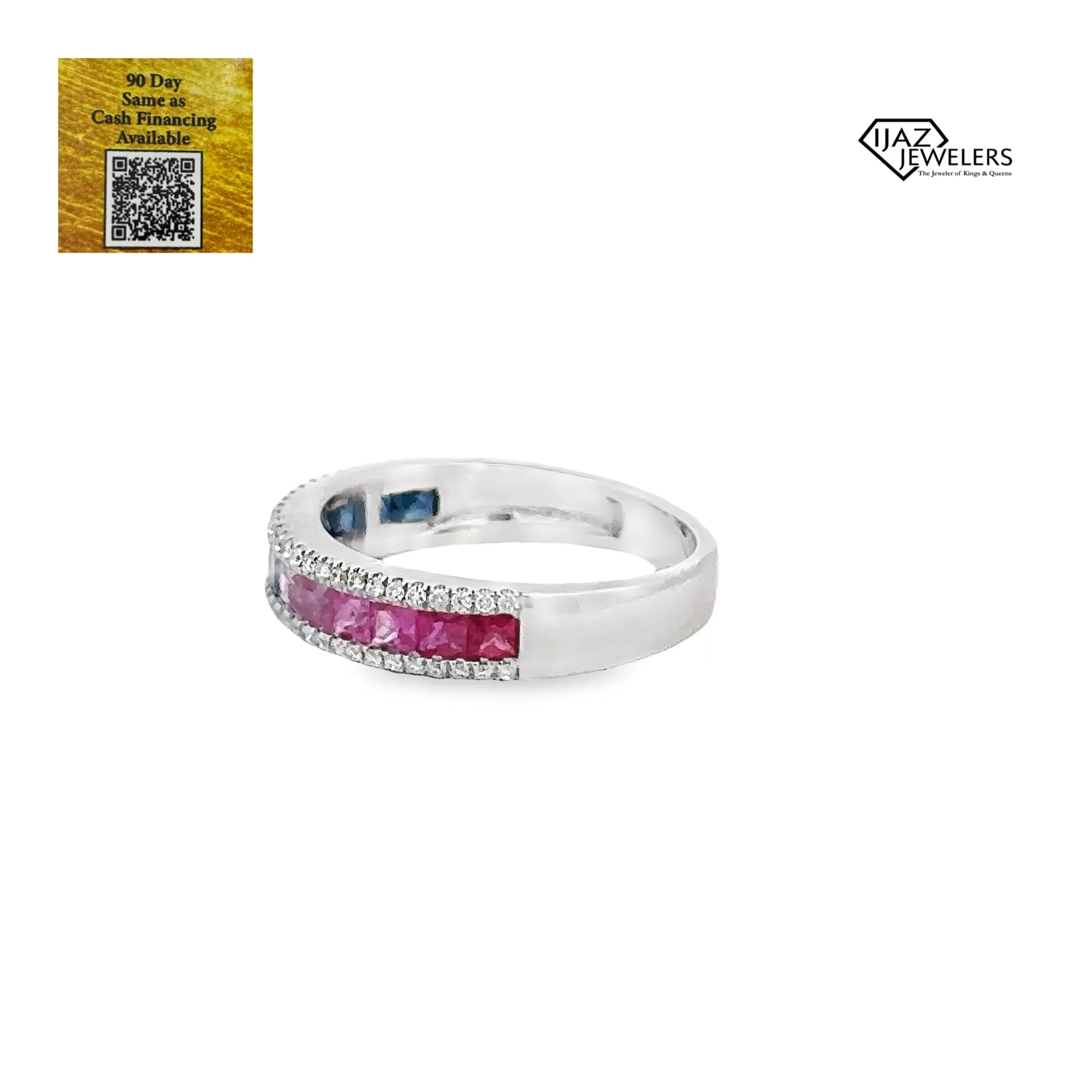 14K White Gold Diamond Multicolored Sapphire Ring