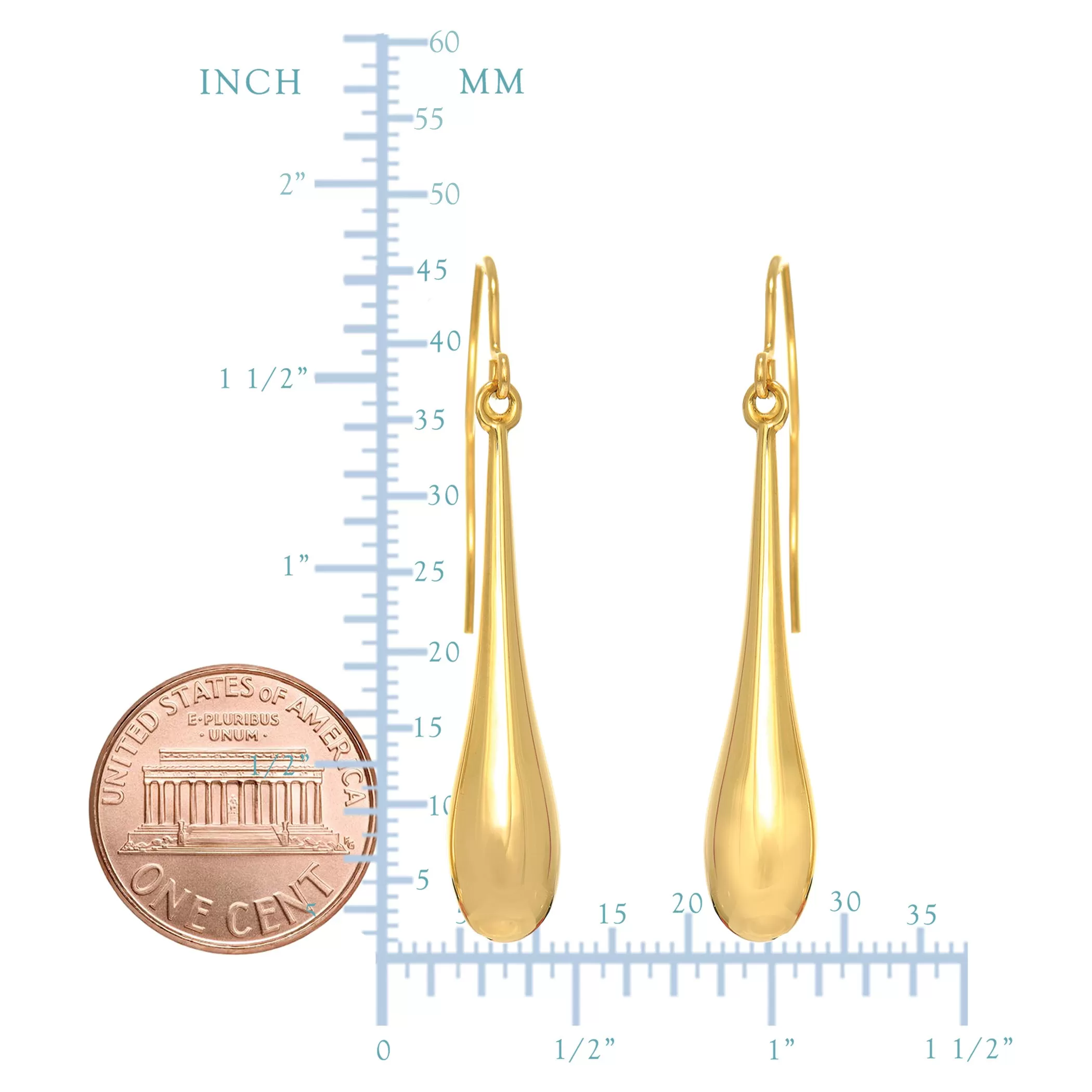 14K Yellow Gold Long Puffed Teardrop Drop Earring