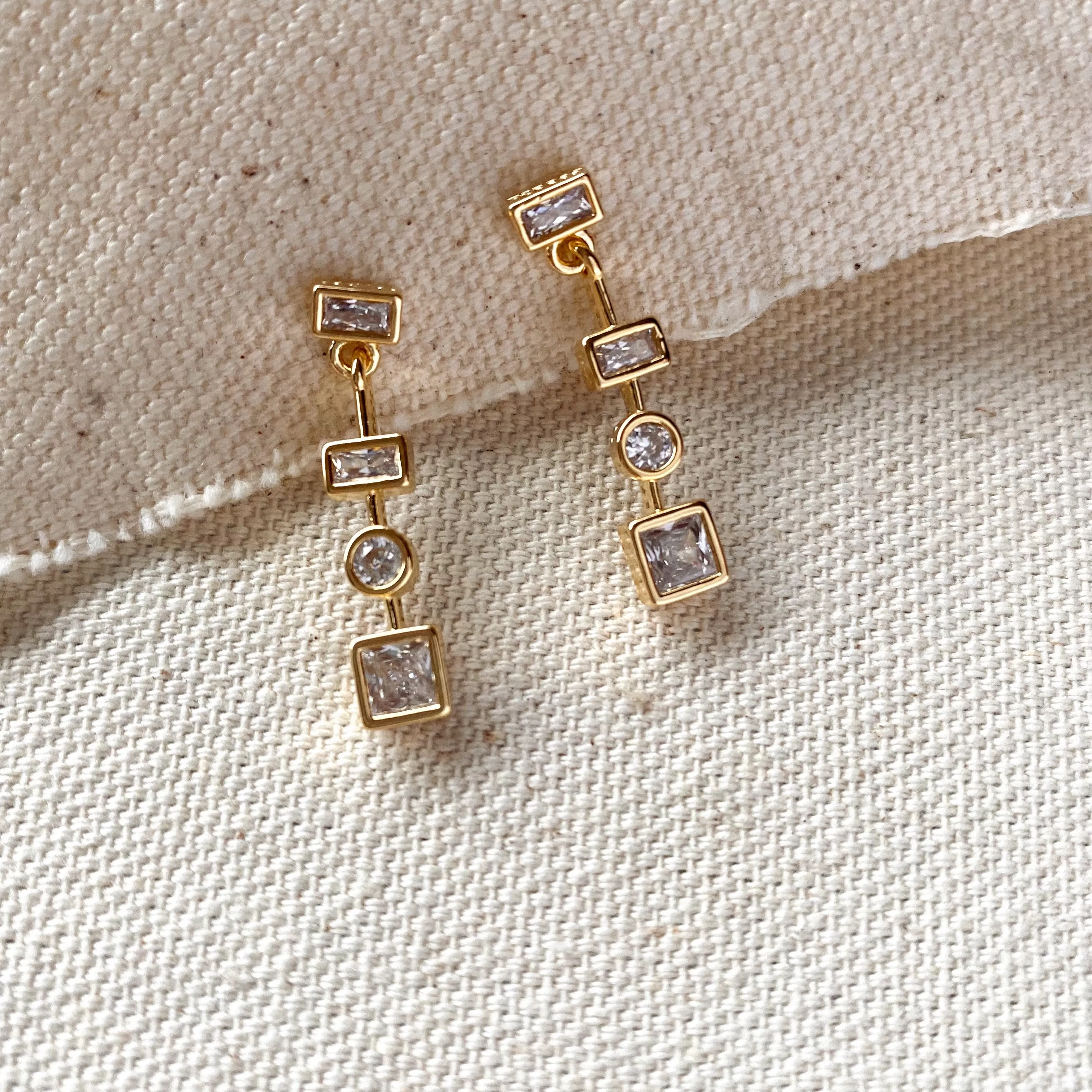 18k Gold Filled Clear Dangling Shapes Earring