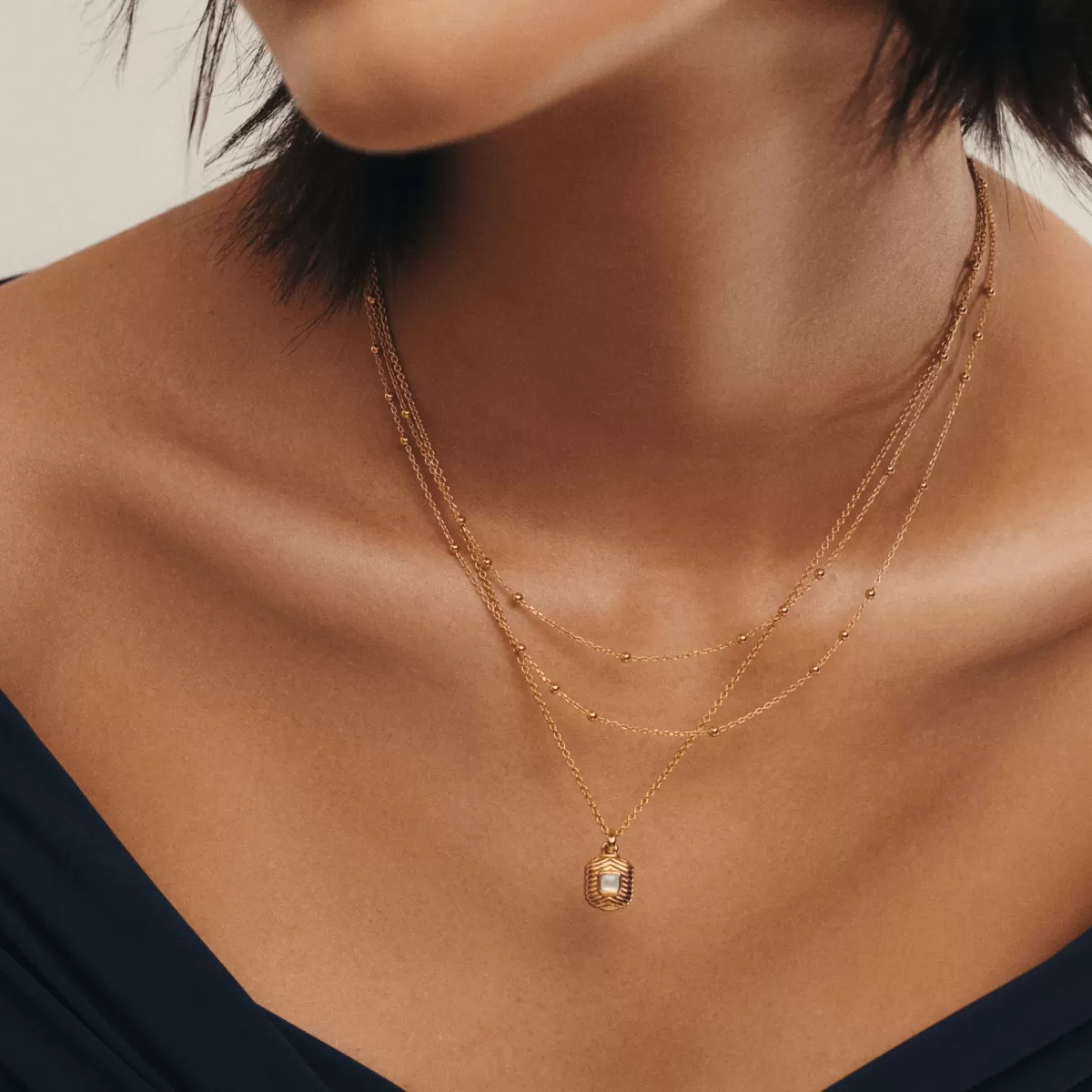 18K Gold Vermeil Double Chain Layering Necklace