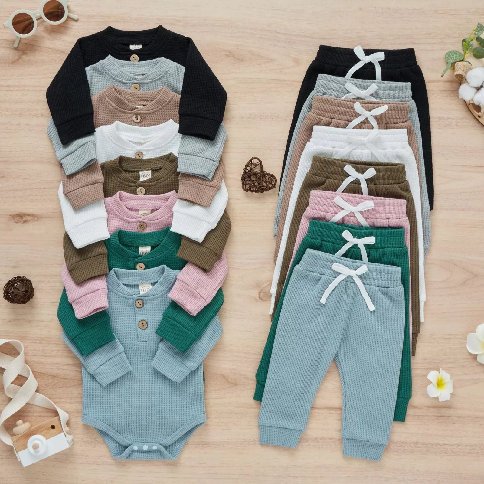 2 Pieces Set Baby Kid Girls Boys Solid Color Rompers And Pants Wholesale 23113008