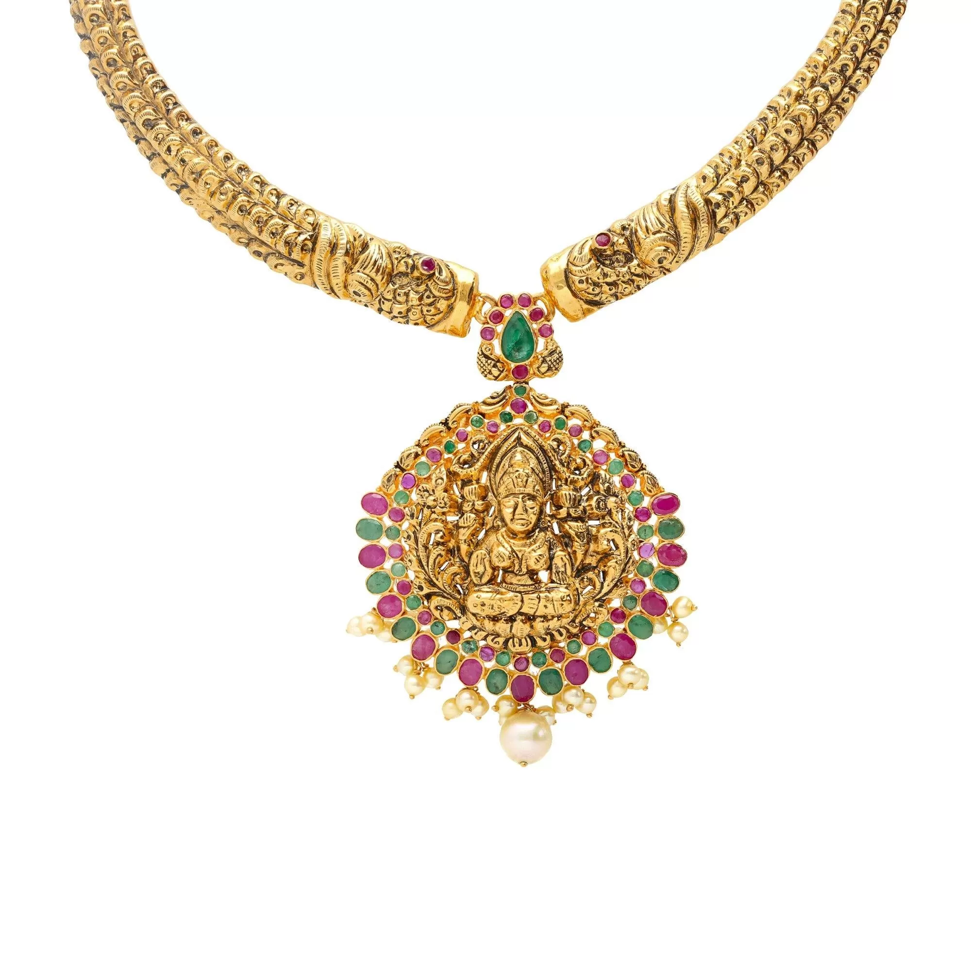 22K Gold & Gemstone Tajagna Temple Set