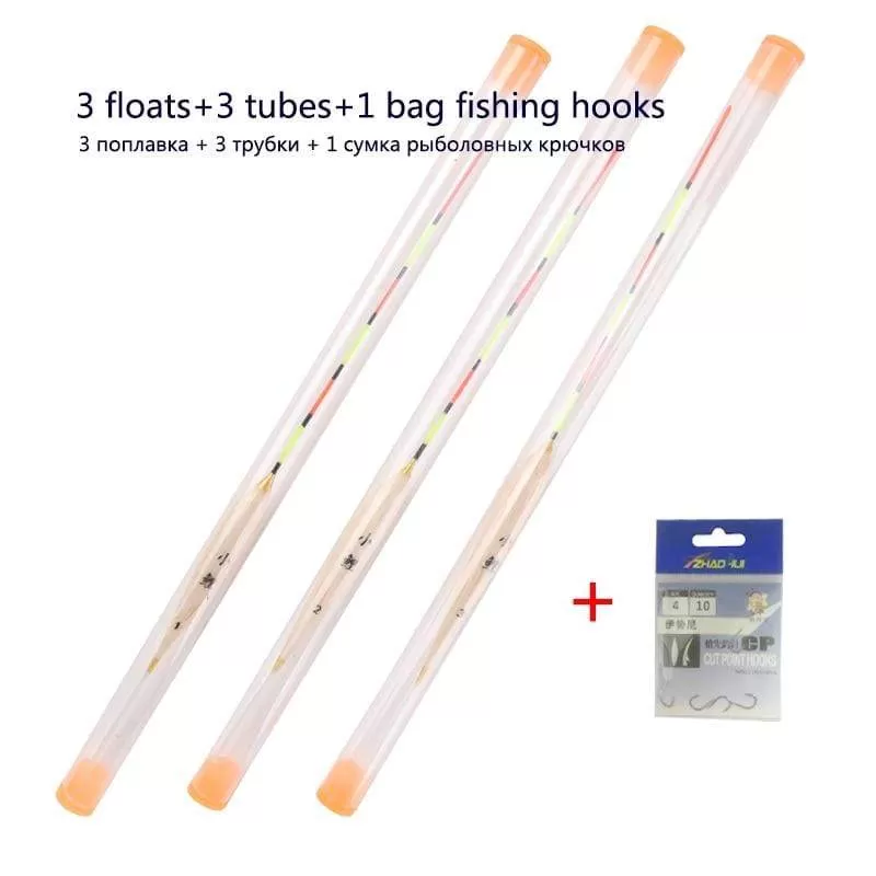 3pcs/lot Shallow Water Fishing Floats Balsa Bobber 3pcs float tubes 1 Bag Fishing hooks Fresh Water Buoy Fishing Tackles Tools