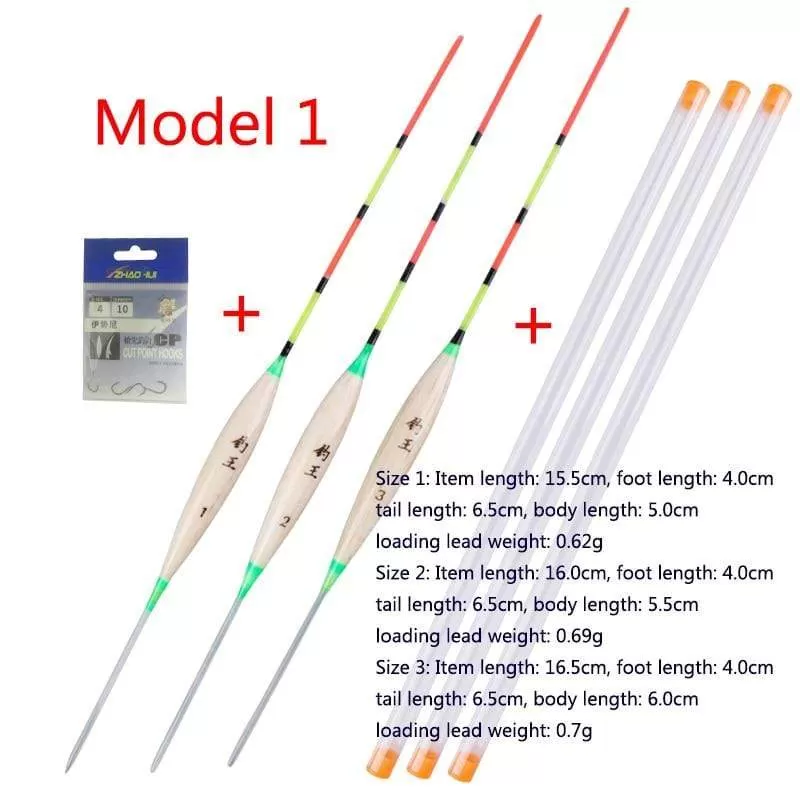 3pcs/lot Shallow Water Fishing Floats Balsa Bobber 3pcs float tubes 1 Bag Fishing hooks Fresh Water Buoy Fishing Tackles Tools