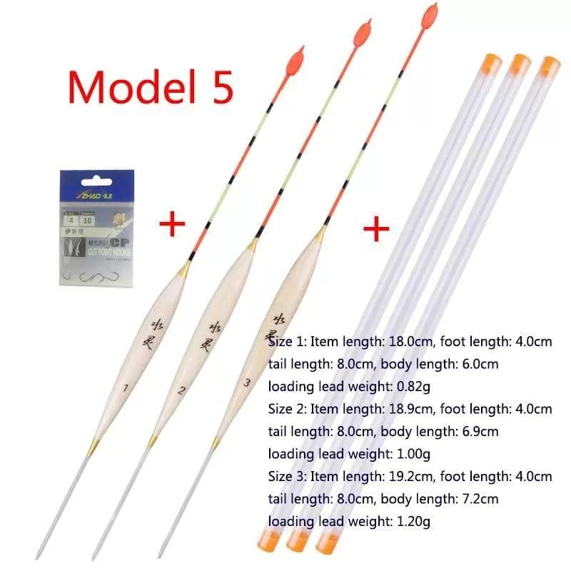 3pcs/lot Shallow Water Fishing Floats Balsa Bobber 3pcs float tubes 1 Bag Fishing hooks Fresh Water Buoy Fishing Tackles Tools