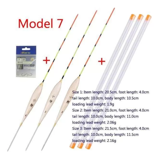 3pcs/lot Shallow Water Fishing Floats Balsa Bobber 3pcs float tubes 1 Bag Fishing hooks Fresh Water Buoy Fishing Tackles Tools