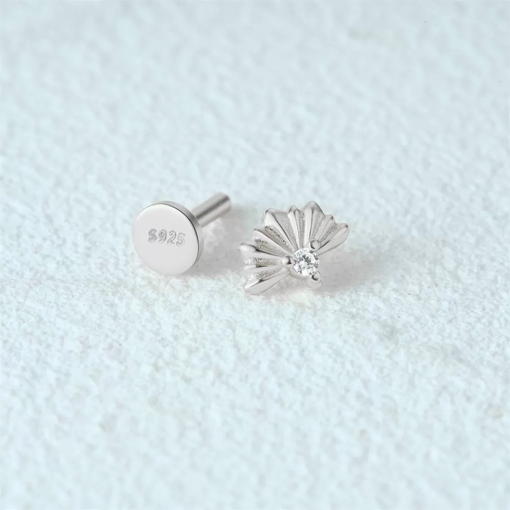 925 Sterling Silver Shell Mini Zircon Flat Back Earrings