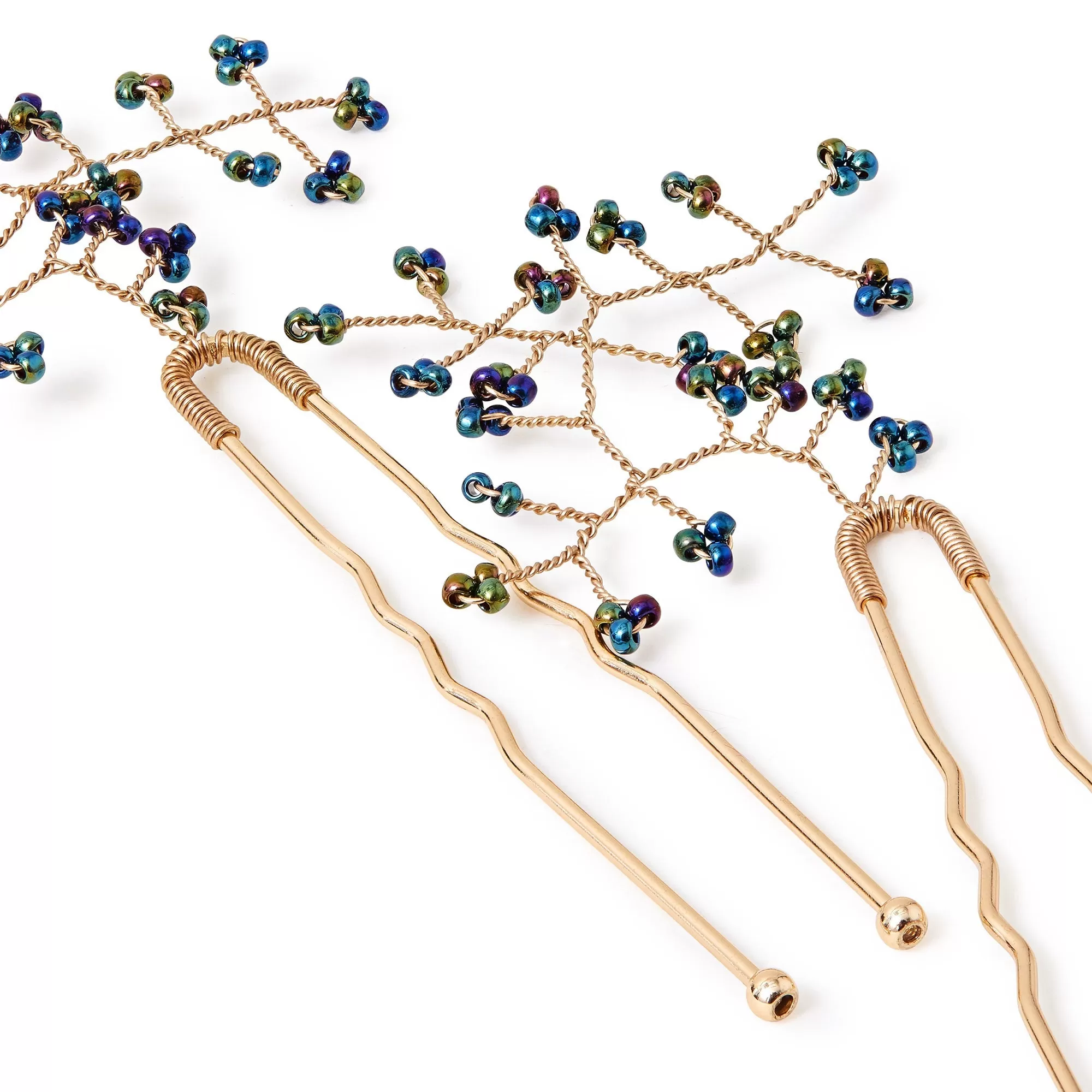 Accessorize London Blue Delicate Bead Leaf Hair Pins Set Of 2