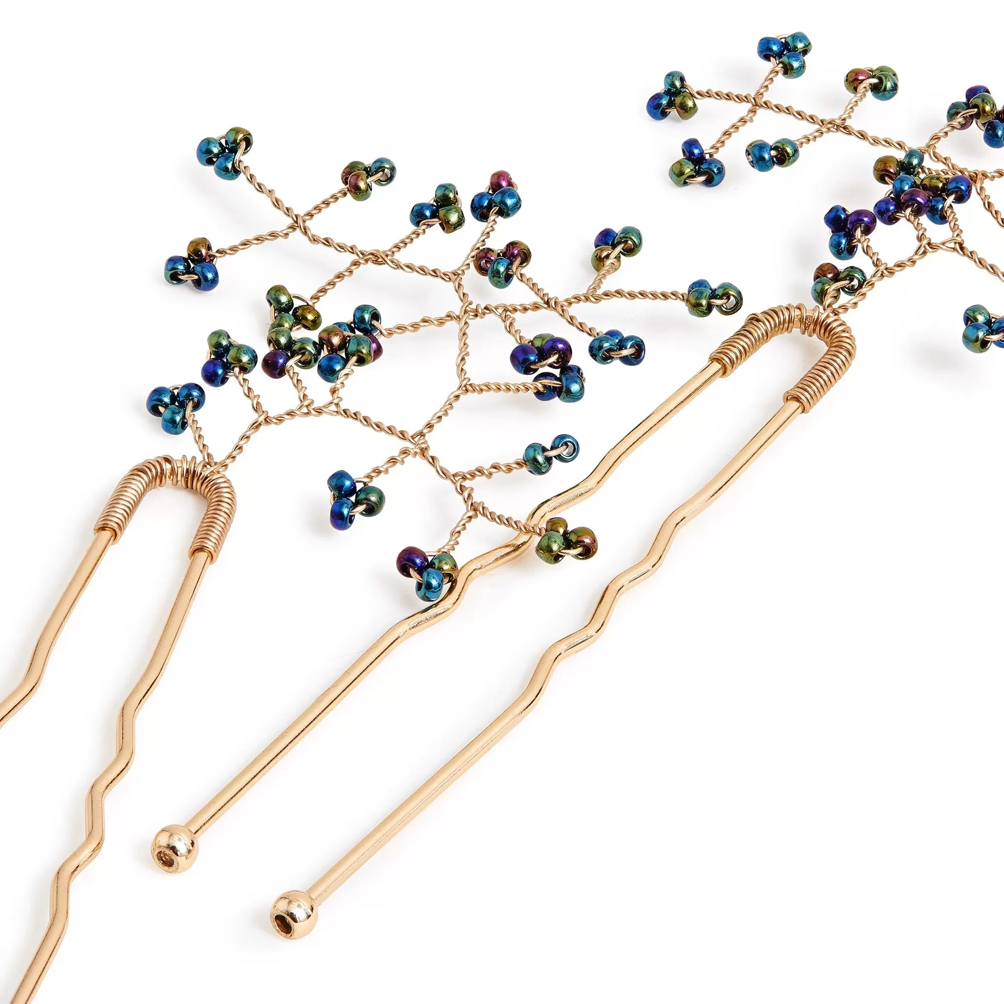 Accessorize London Blue Delicate Bead Leaf Hair Pins Set Of 2