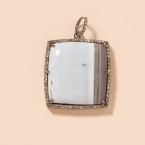 Blue Dendritic Opal Square Pendant