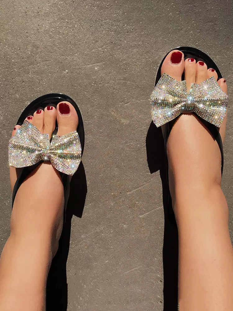 Bow Rhinestone Flip-Flops Sandals