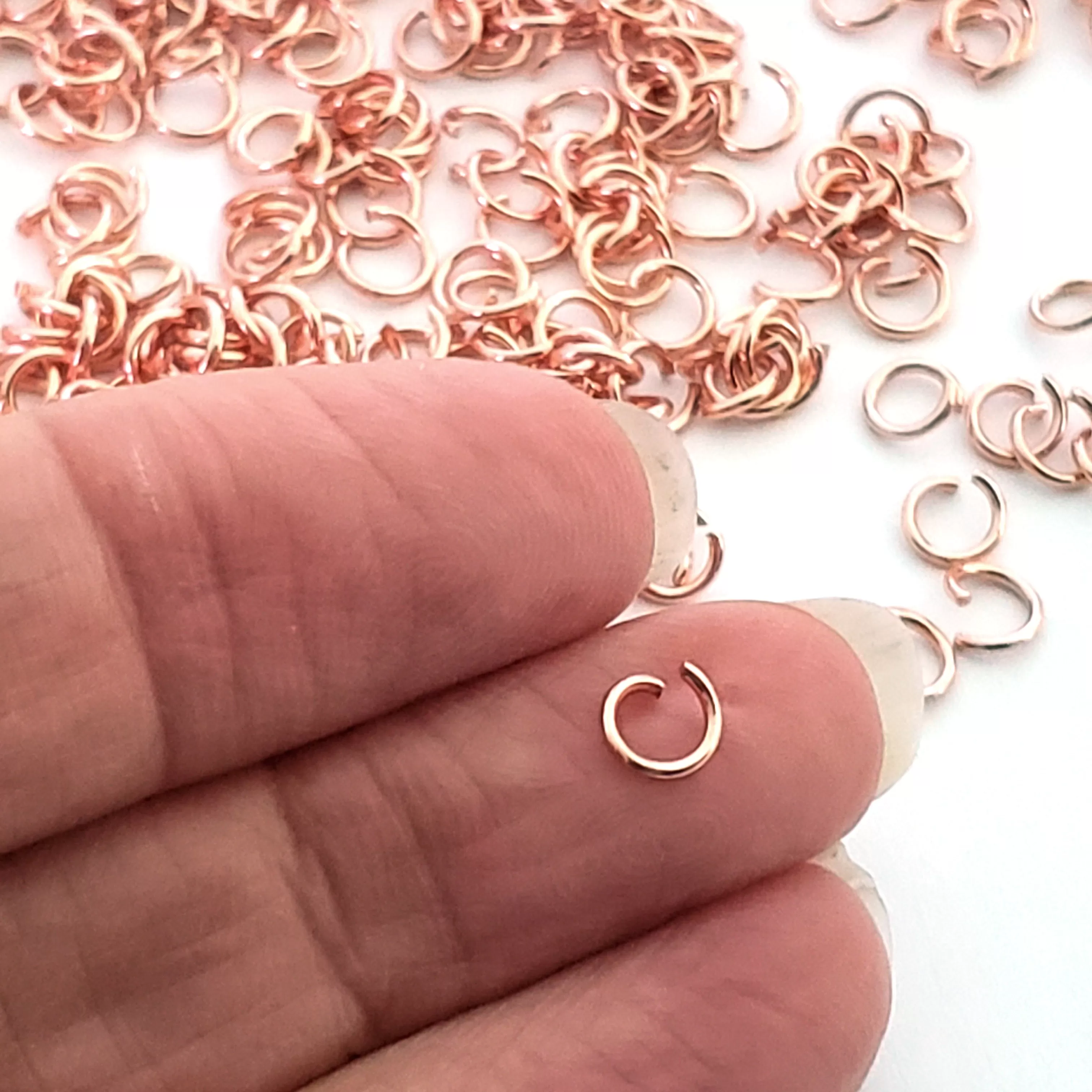 Brass Jump Rings, Rose Gold Plated Stainless, 5x0.8mm, Open, NOT Non-Tarnish, Lot Size 100