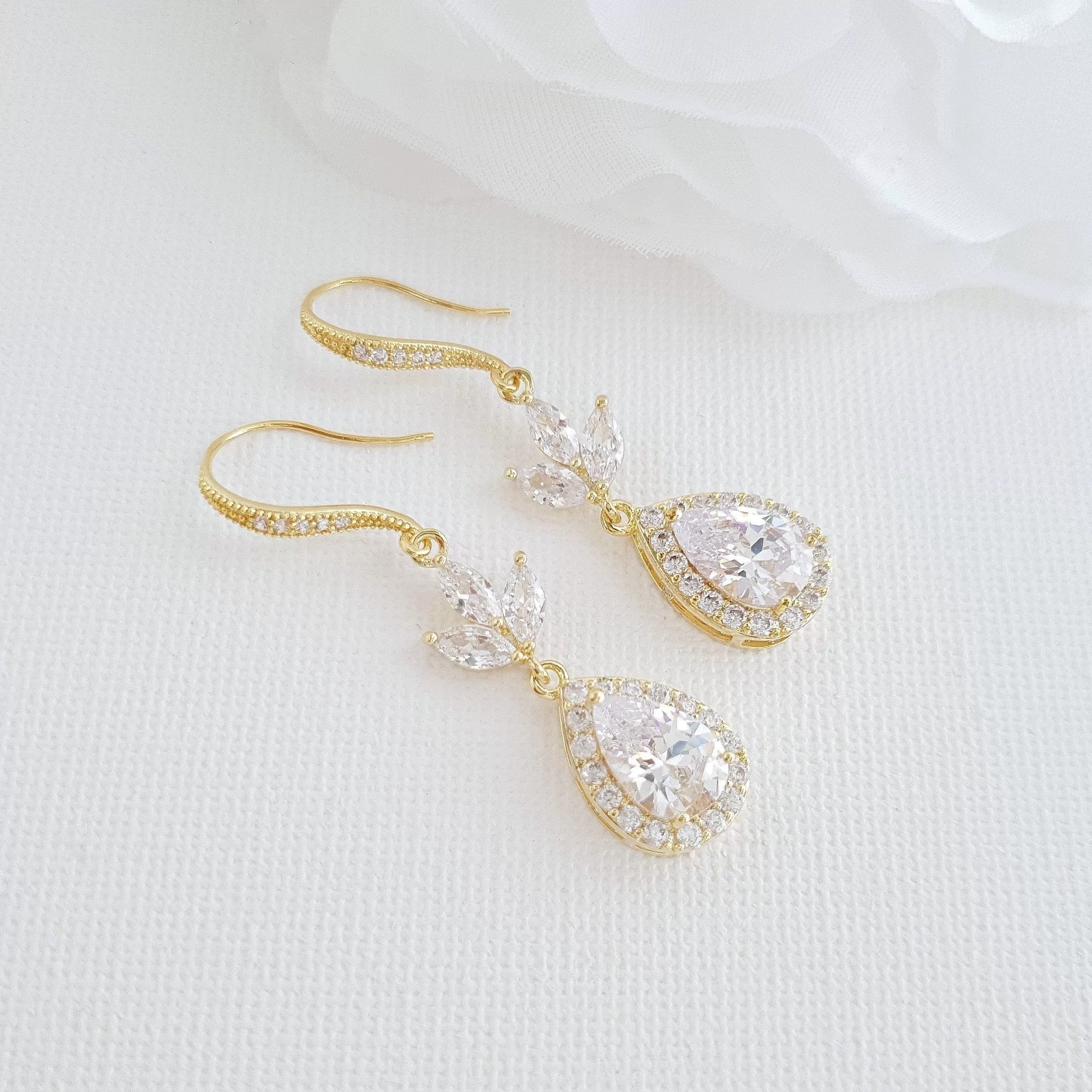 Bridal & Wedding Ear Hook Earrings in Rose Gold for Brides- Lotus