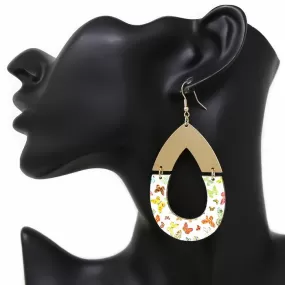 Butterfly Print Teardrop Dangle Earrings