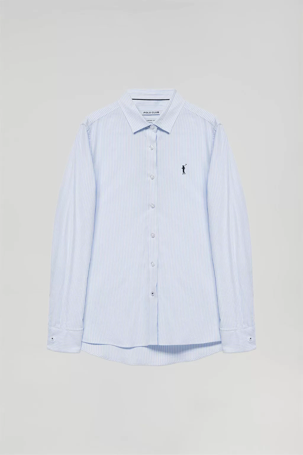 Camisa Oxford de rayas azul celeste con logo Rigby Go