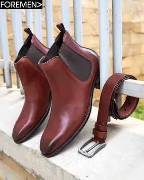 CARDIZ | Ox Blood Chelsea Boots With Matching Belt