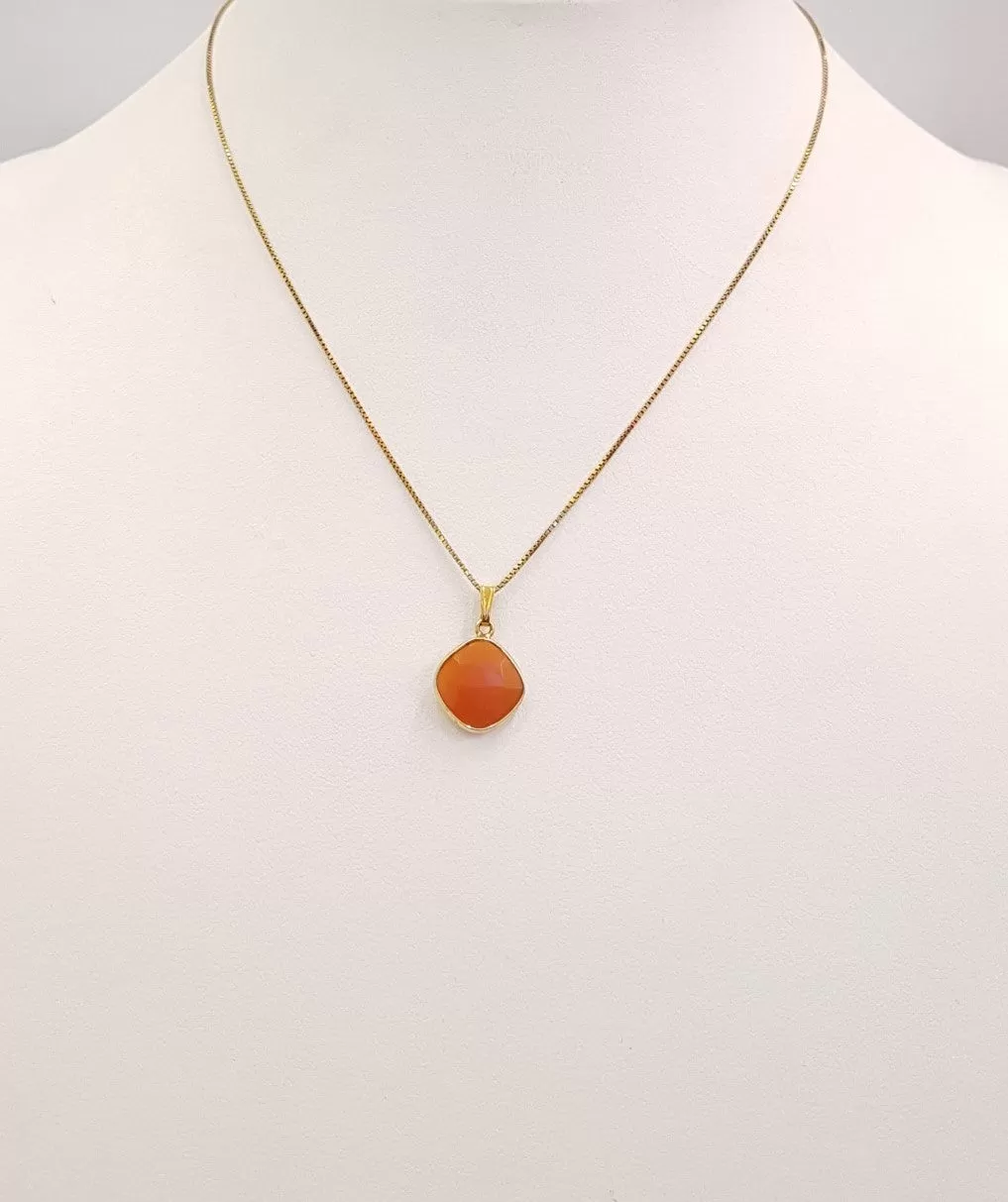 Carnelian Cushion cut Single Stone Pendant