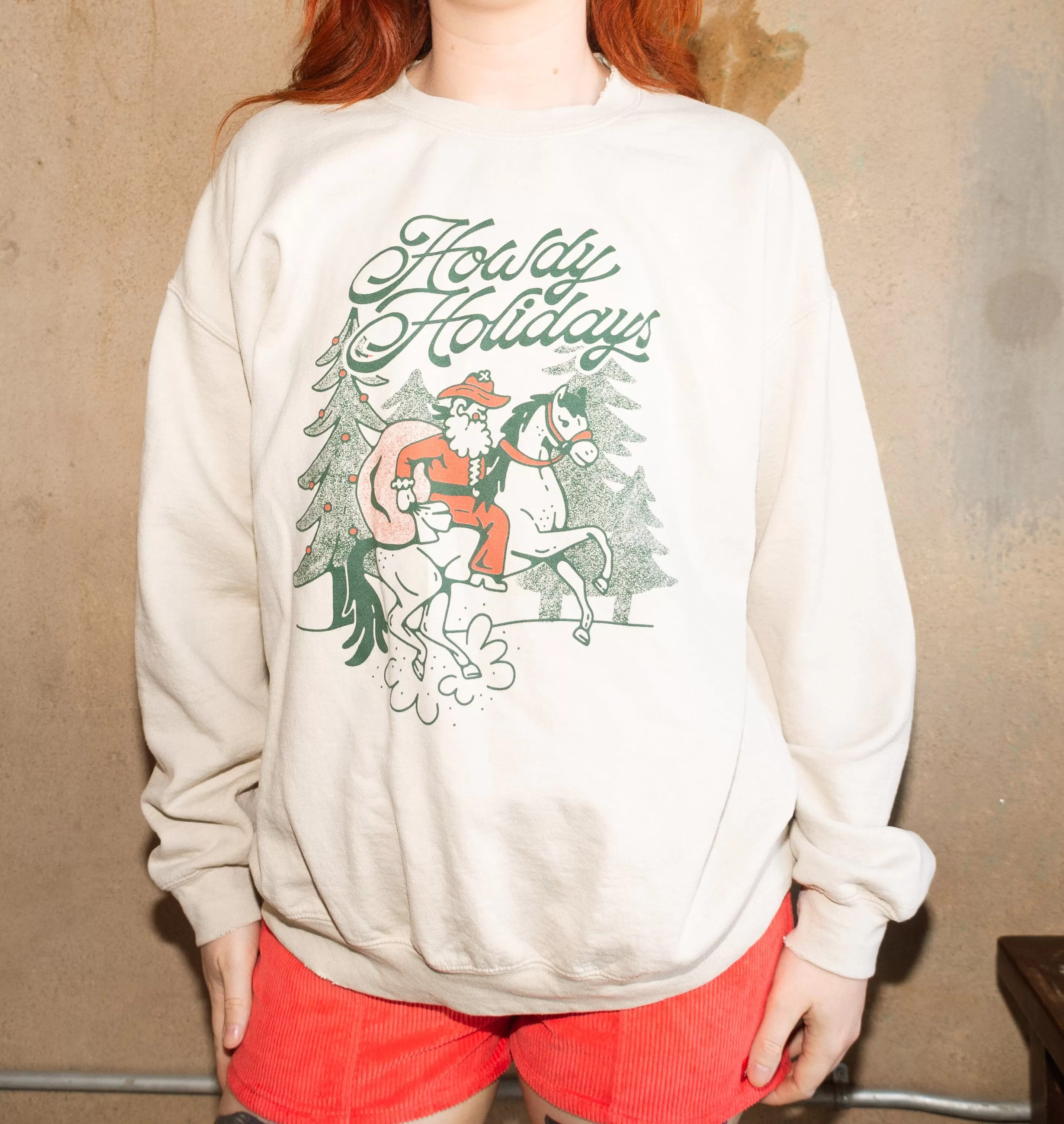 Christmas Howdy Holiday Sand Thrifted Sweatshirt