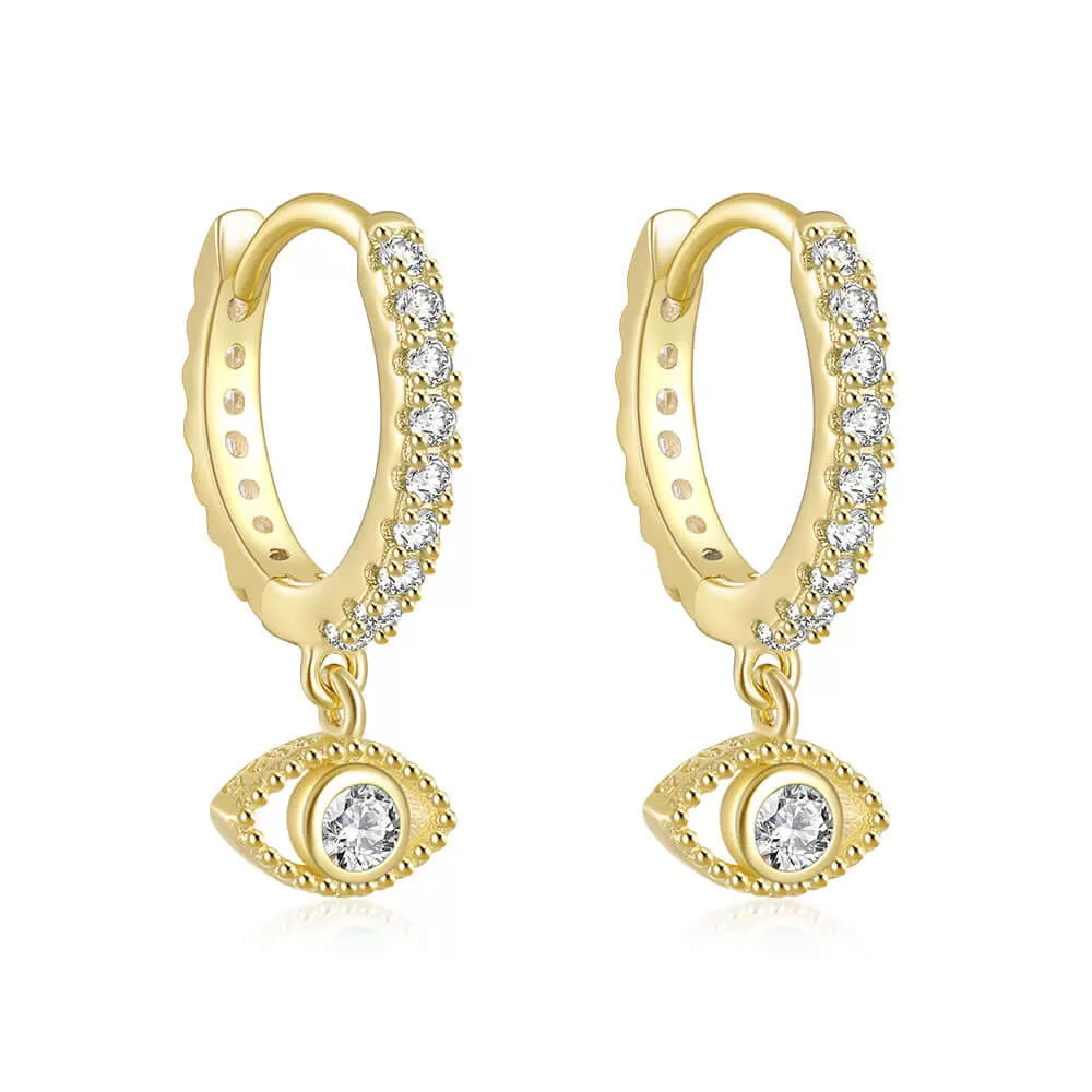 Classic Multi Colour Devil's Eye Gold Huggie Hoop Earrings