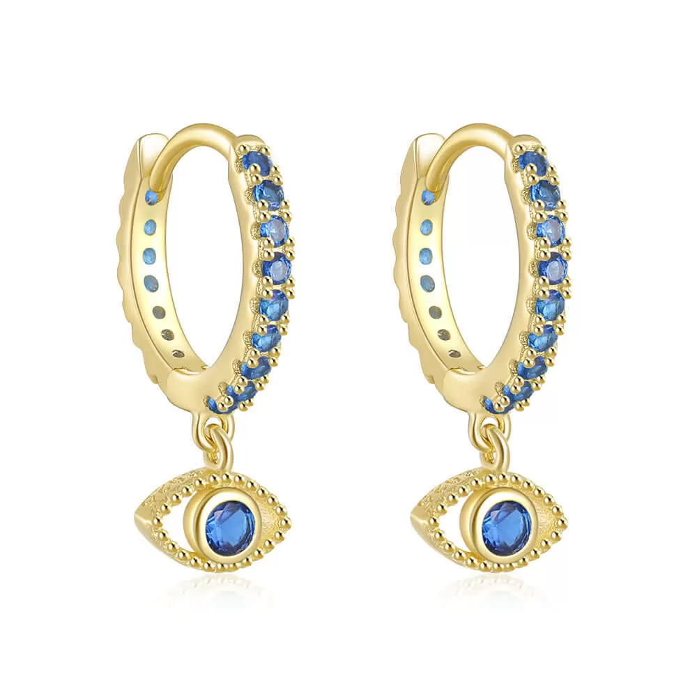 Classic Multi Colour Devil's Eye Gold Huggie Hoop Earrings