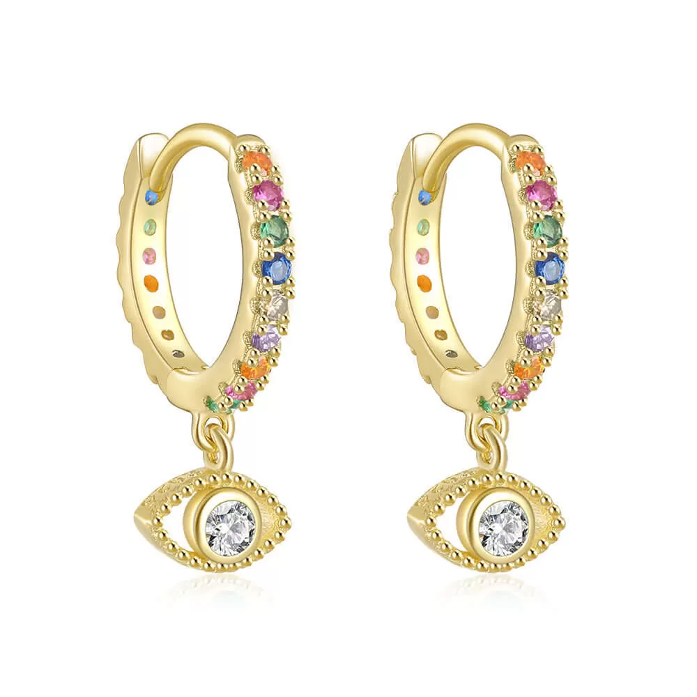 Classic Multi Colour Devil's Eye Gold Huggie Hoop Earrings