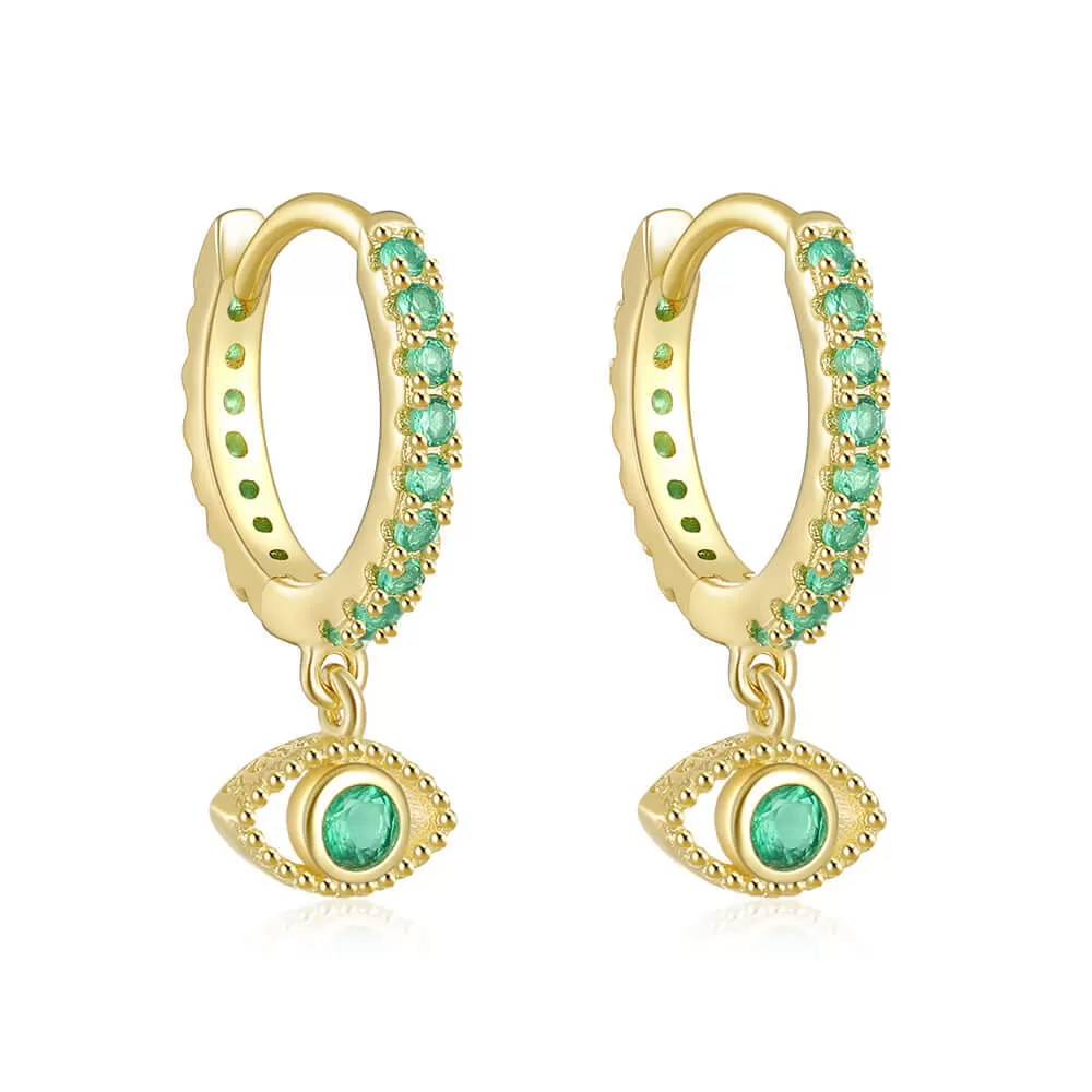 Classic Multi Colour Devil's Eye Gold Huggie Hoop Earrings