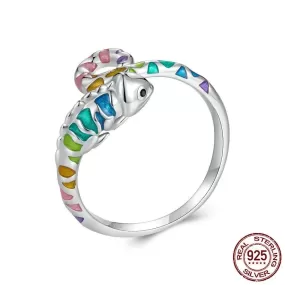 Colorful Chameleon Resizable 925 Sterling Silver Ring