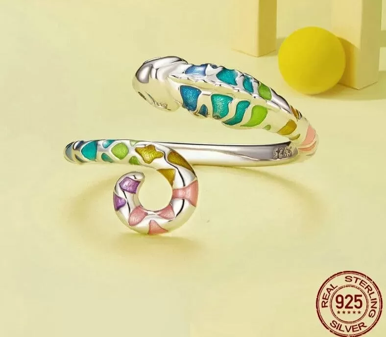 Colorful Chameleon Resizable 925 Sterling Silver Ring