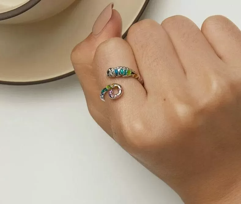 Colorful Chameleon Resizable 925 Sterling Silver Ring