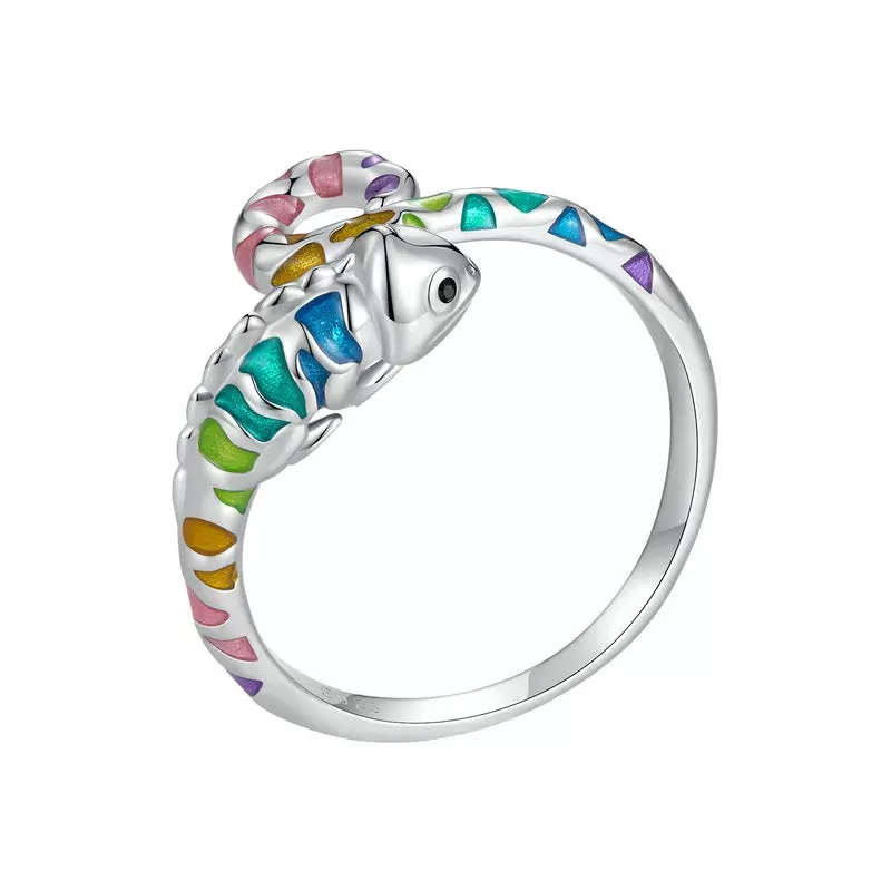 Colorful Chameleon Resizable 925 Sterling Silver Ring