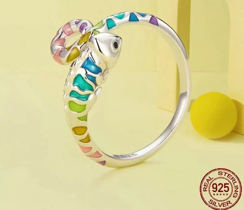 Colorful Chameleon Resizable 925 Sterling Silver Ring