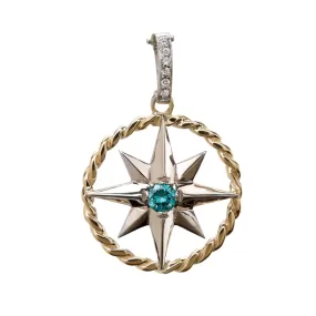 Compass Rose Grande 14K Two-Tone Gold Rope Rim Enhancer Pendant