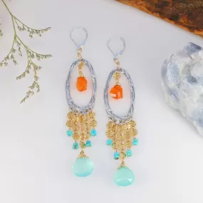 Cote d'Azur - Carnelian, Aqua Chalcedony and Turquoise Drop Earrings