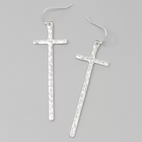 Cross Hammered Metal Drop Earrings