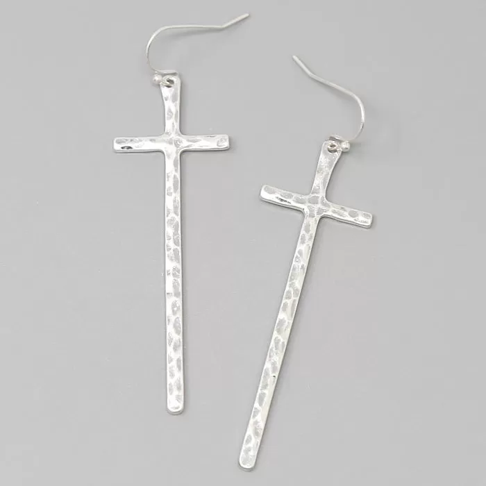 Cross Hammered Metal Drop Earrings