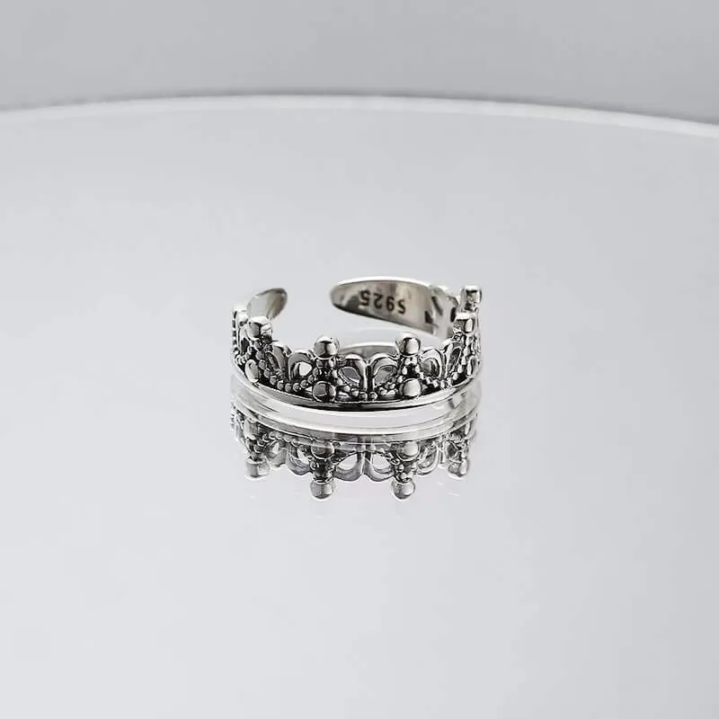 Crown Adjustable Plain Ring in 925 Sterling Silver