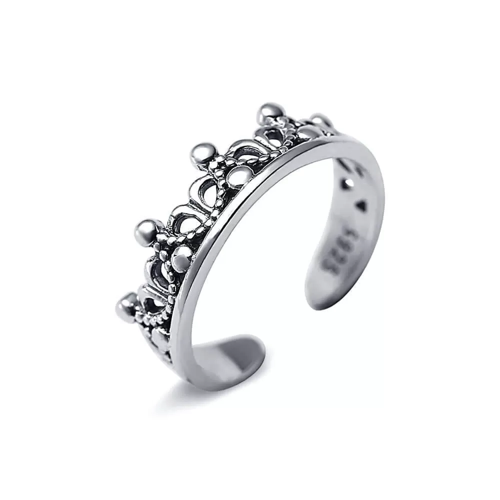 Crown Adjustable Plain Ring in 925 Sterling Silver