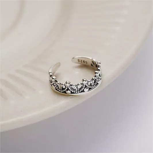 Crown Adjustable Plain Ring in 925 Sterling Silver