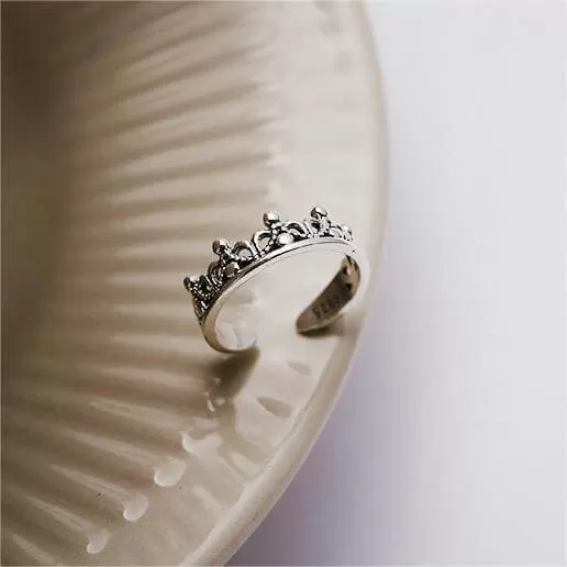 Crown Adjustable Plain Ring in 925 Sterling Silver